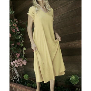 Free People Beach T-Shirt Maxi Dress Large Yellow Bohemian Beach Casual Travel